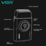 VGR V-378 – Regolabarba (shaver) Cordless con Display Digitale Black - immagine 3